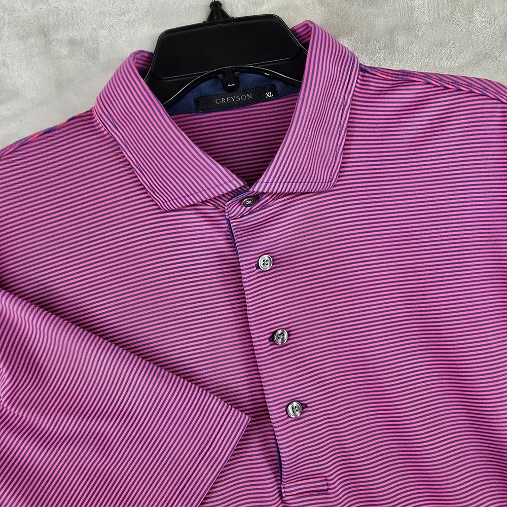 Greyson Golf Peformance Polo Mens Xl Purple Striped‎ Polyester Wicking Streach